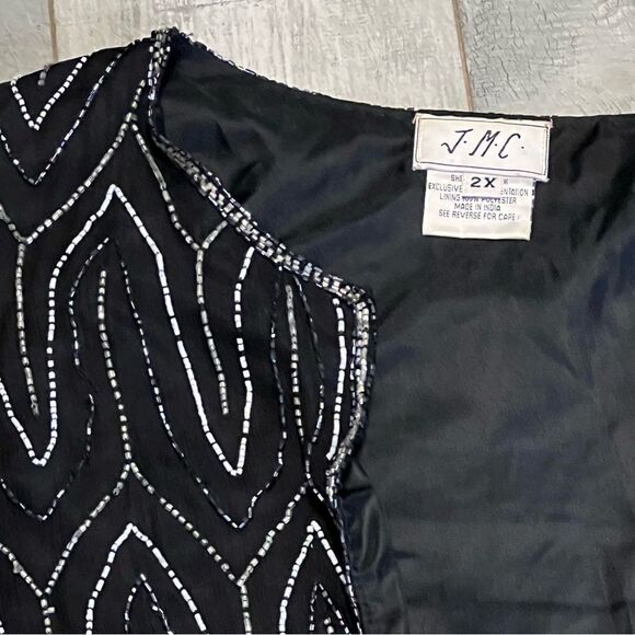 Vintage Black Silk Beaded sequin Special Evening Holiday Relaxed Fit jacket 2X - Picture 10 of 10